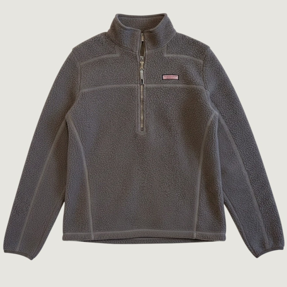Vineyard Vines Gray Sherpa Fleece Quarter Zip Pullover Jacket Womens Medium